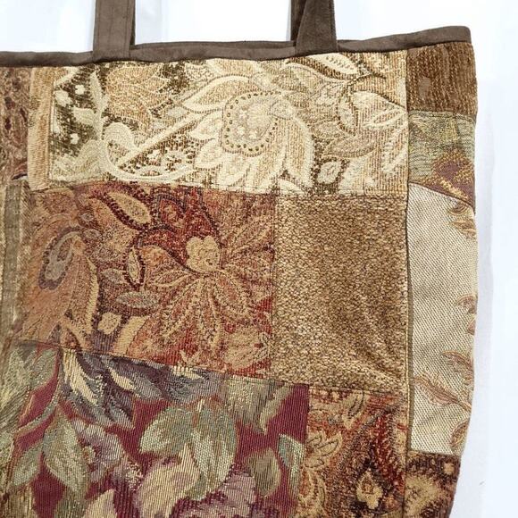 Handmade Tapestry Patchwork Tote Bag Substantial Tan Brown Book Teacher - Picture 3 of 4